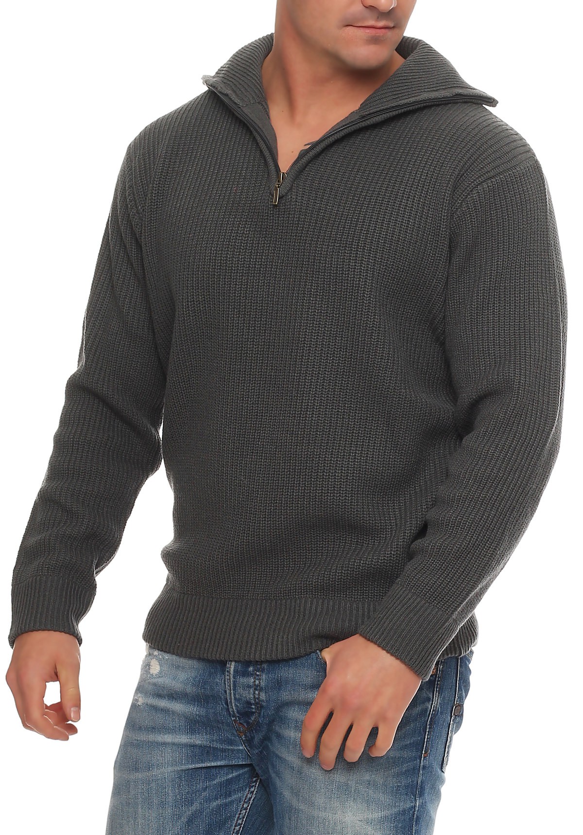COOFANDY Herren 1/4 Zip Pullover Mit Stehkragen - Warmer Strickpulli Für Winter